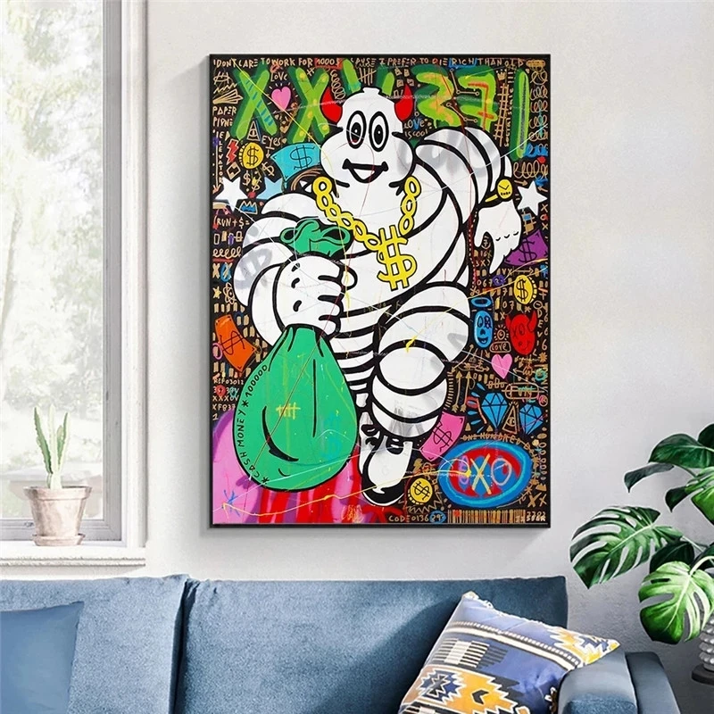 Граффити поп-арт украшение шин денег холст искусство абстрактной стены картина