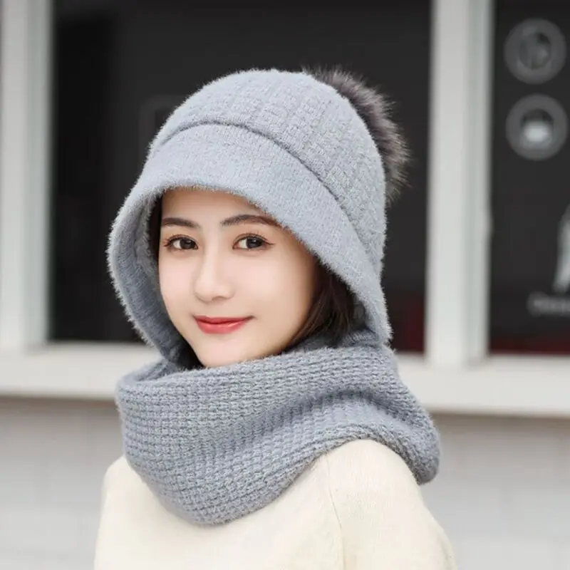 Зимние шерстяные вязанные шарф и шапка набор бини женский шарф Skullies Beanies шапки для женщин шапка s Gorras Bonnet маска цельная шапка