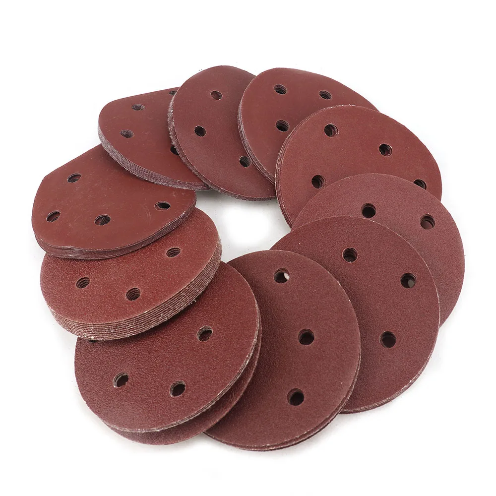 

100Pcs 125mm 5 inch Hook Loop Sanding Paper With 6 Hole Sand Pads Set 40Grit-800 Grit Sander Disc Abrasives for Polish Machine