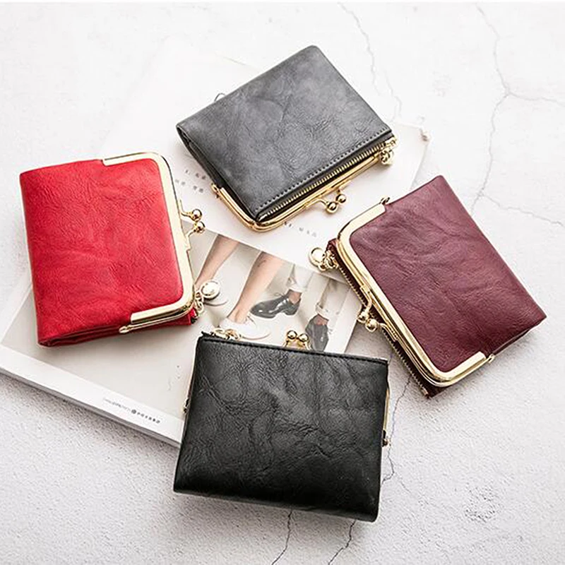 

Women's Wallet Short Bifold Retro Multifunction Coin Purse With Zip And Kiss Lock Ladies Wallet Female Coin Purse