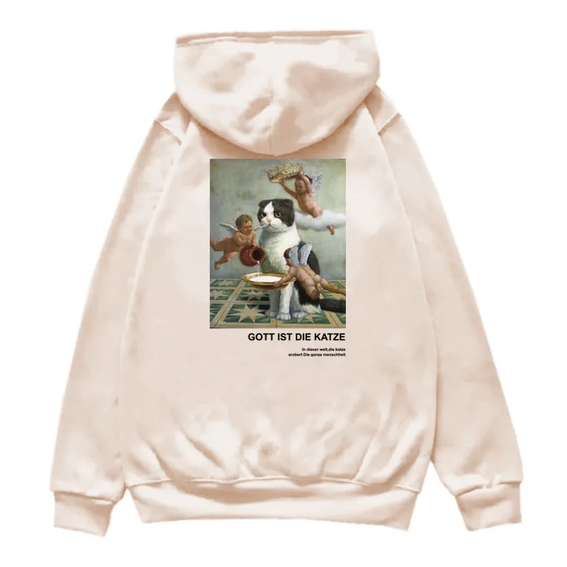 Толстовка с капюшоном для мужчин и женщин свитшот забавным принтом кота ангелов