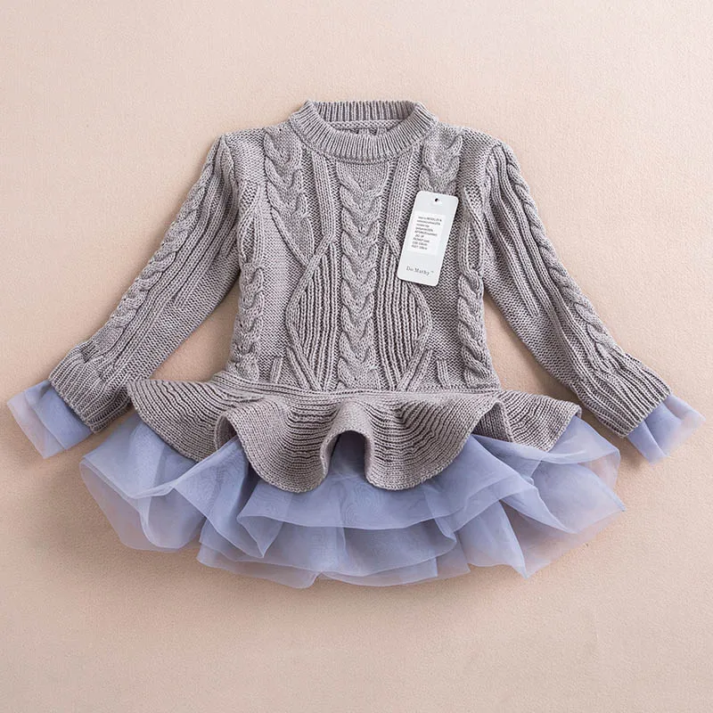 AZ636 Gray Menoea/плотное теплое платье для девочек; платья мини на Рождество, свадьбу, вечеринку; вязаная зимняя детская одежда для девочек; детская одежда; платье для девочек - Цвет: AZ636 Gray