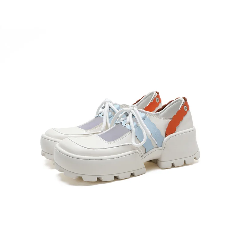 

Shoes Woman Flats Square Toe Casual Female Sneakers Mixed Colors Clogs Platform Shallow Mouth Dress Cross Round Retro Creepers