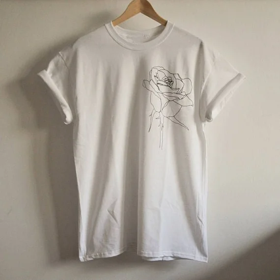

Funny Summer Women's Unisex Rose Printed Casual O-neck Tees Tops T-shirt