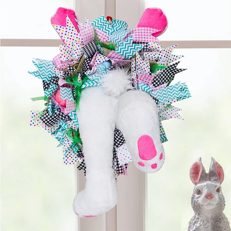 

DIY Easter Bunny Decoration Wreath Funny Rabbit Cartoon Animal Ornaments For Window Door Hanging Garland Ornament