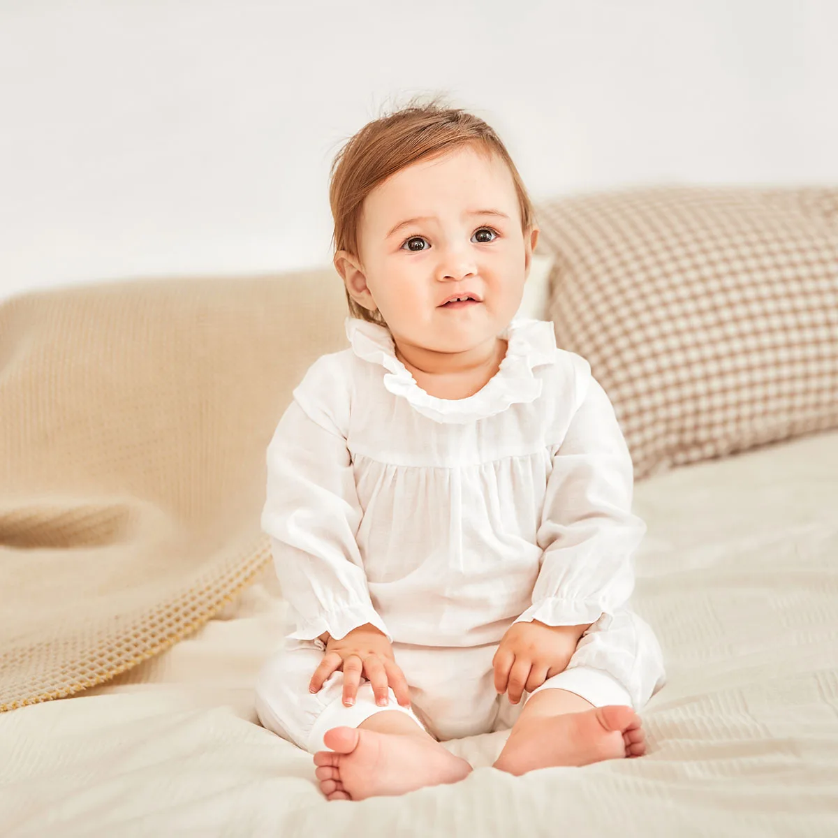 Фото Комбинезон для новорожденных Pureborn, однотонный базовый Детский комбинезон унисекс, жаккардовый хлопковый комбинезон с круглым воротником, ... №2