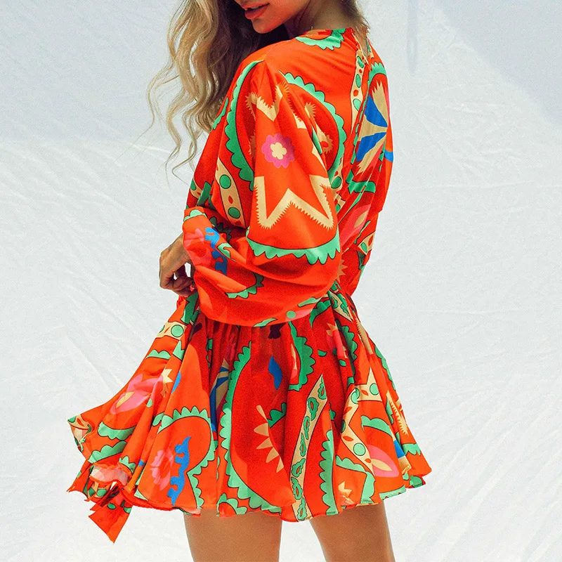 Элегантный &quot с О образным вырезом и рукавами фонариками женские платья Сезон