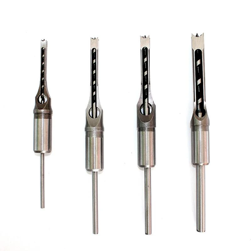 

4pcs Square Hole Drill Bit Set 6.35/7.94/9.5/12.7mm Stainless Steel Square Auger Drill Bit Woodworking Mortise Chisel Mortiser