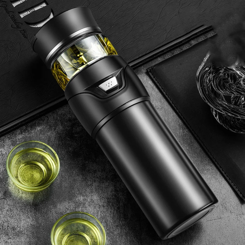 JOUDOO портативная чайная Изолированная чашка стеклянная чайная бутылка для воды с разделительной чашкой Tazza a pressione manuale 35