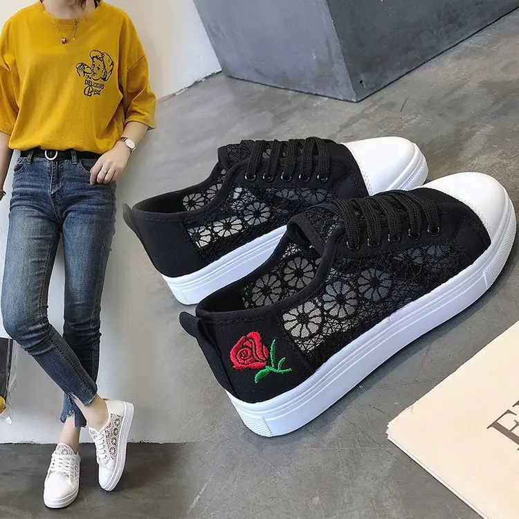 Fujin/бренд 2020 Сезон весна лето Новые Модные дышащие белые туфли с кружевом Женская