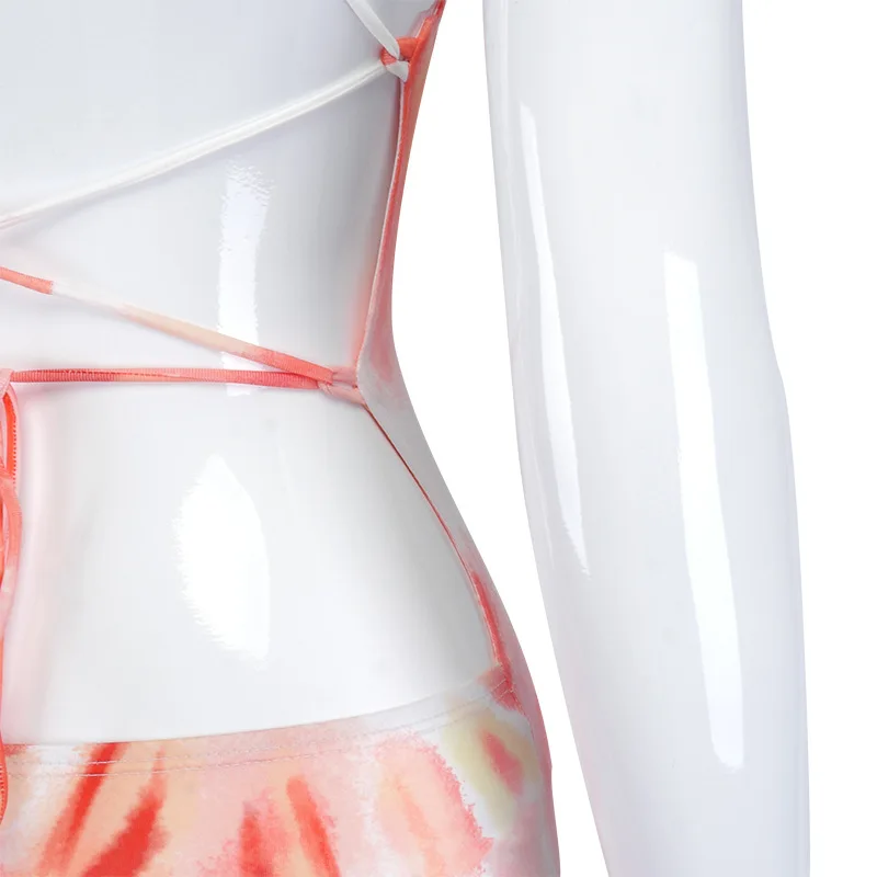 

2021 Fashion Sexy Printing Slim Backless Strapping Back Cross Dress Asymmetrical Diagonal Collar Camisole Loose Beach Vacation