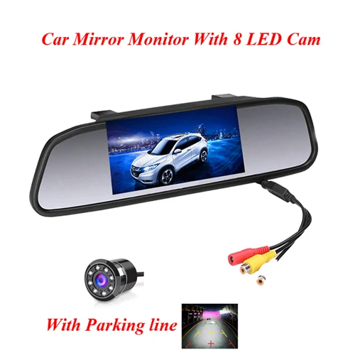 With 8 LED Camera Podofo Автомобильный HD видео автостоянка монитор СВЕТОДИОДНЫЙ ночное видение Реверсивный CCD Автомобильная камера заднего вида с 4,3 дюймовым автомобильным зеркалом заднего вида - Название цвета: With 8 LED Camera