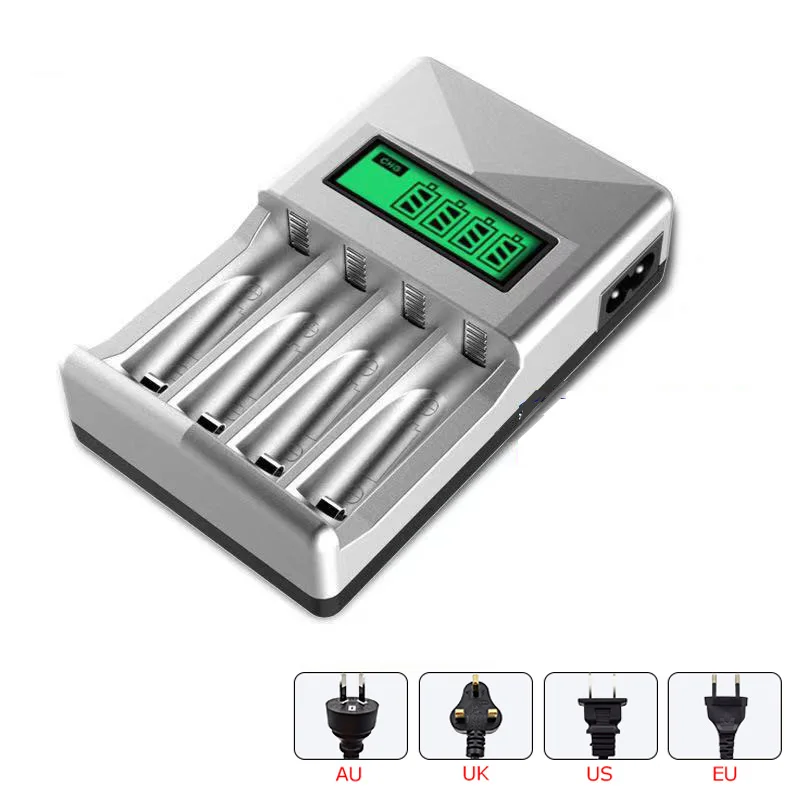 Интеллектуальное зарядное устройство с ЖК-дисплеем и 4 слотами для