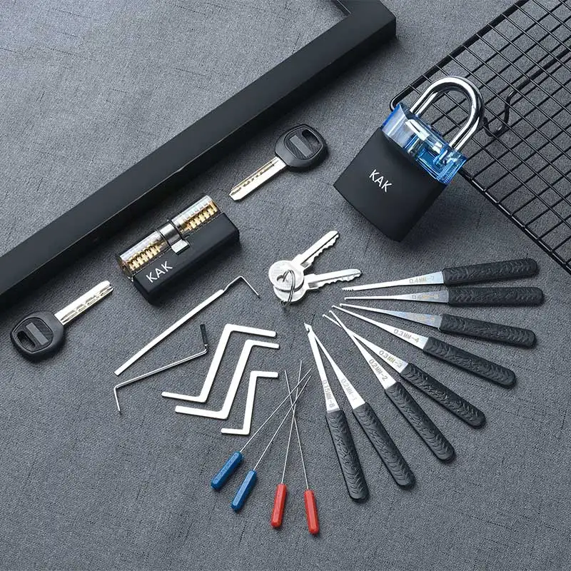 KAK-LT-29-Blue KAK практика замок с ключами прозрачный видимый замок выбрать сломанный для удаления ключа крюк комплект экстрактор набор слесарный ключ инструмент - Цвет: KAK-LT-29-Blue