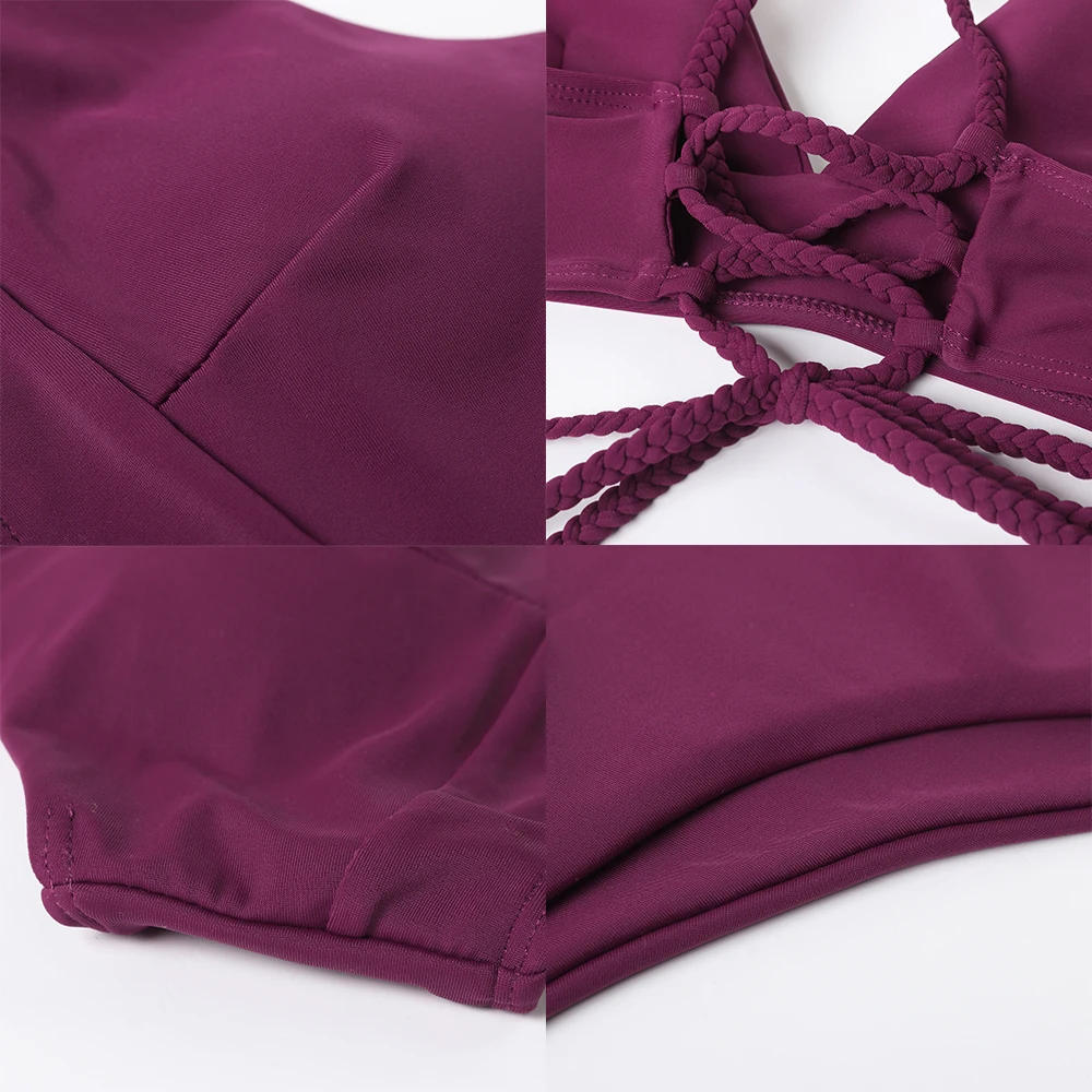 Сексуальный комплект бикини женский купальник 2021 пуш ап на шнуровке однотонный