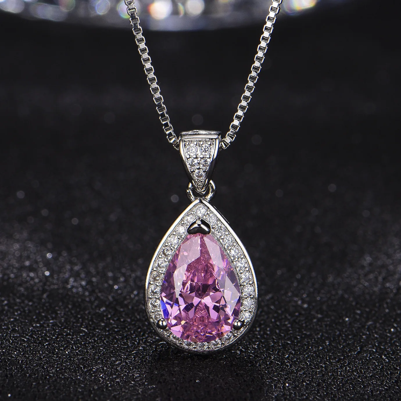 Women's Popular Jewelry ruby White CZ Silver Yellow Pendant Chain Necklace 