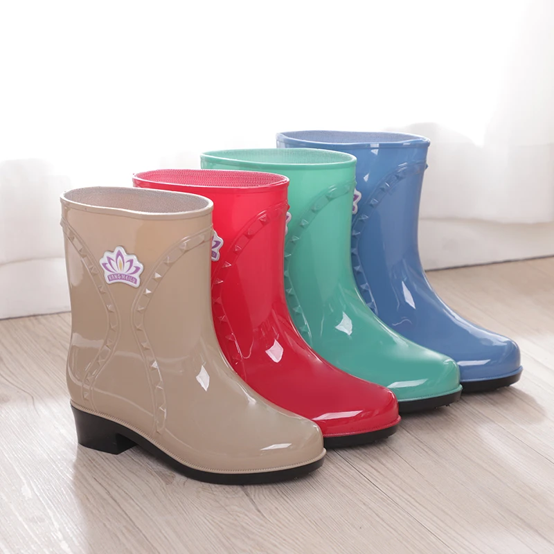 Women Mid-Calf Rainboots Spring Autumn Light Comfort Work Water Boots Female Outdoor Round Toe Waterproof PVC Shoes