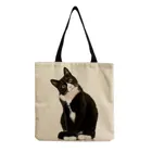 Модная милая сумка с принтом черного кота, женские складные вместительные сумки-тоуты, сумка на плечо с животным дизайном, льняная с индивидуальным рисунком