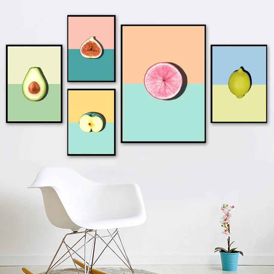Цветная авокадо лимонное яблоко мангостин настенная живопись на холсте