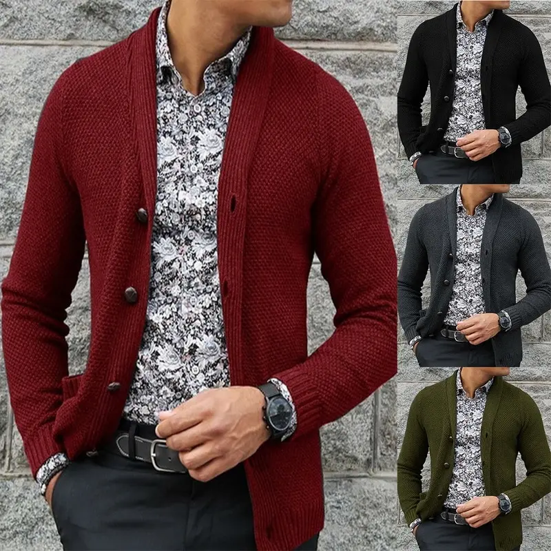 

Casual Single-breasted Sweater Men V-Neck Solid Slim Fit Knitting Mens Sweaters Cardigan Male Autumn Fashion Tops Hot Selling