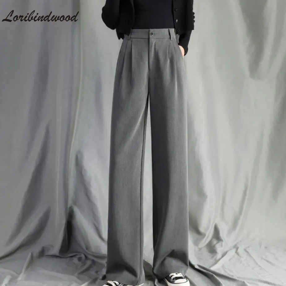 

Широкие брюки, женские прямые свободные брюки с высокой талией и драпировкой, весна-осень 2021, новые черные повседневные штаны