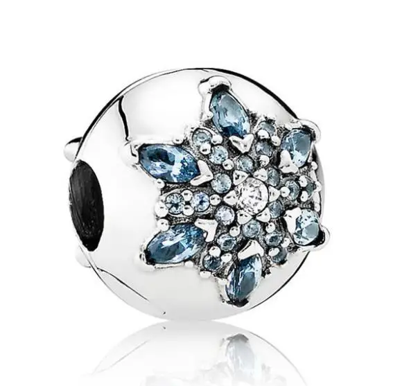 

Genuine 925 Sterling Silver Charm Crystallised Snowflake Clip Lock Stopper Beads Fit pandora Bracelet & Necklace DIY Jewelry