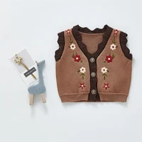 toddler baby girl knitted sweater vests v neck button down embroidery flowers sleeveless gilets waistcoat