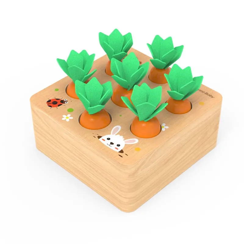 Juego de juguetes de madera Montessori para beb&eacute;, juguete educativo Montessori de cognici&oacute;n con forma de zanahoria, tama&ntilde;o a juego, novedad-2