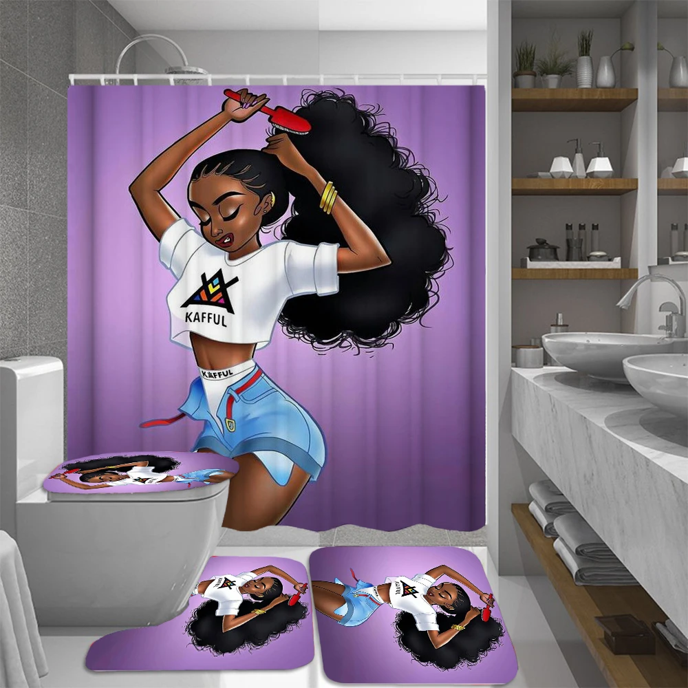 Африканский гребень Hair Girl художественная занавеска для ванной комнаты и Ковер