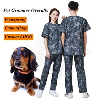 pet shop groomer overalls camouflage waterproof work clothes suit anti static cloth hair beauty salon apron custom logo g1004