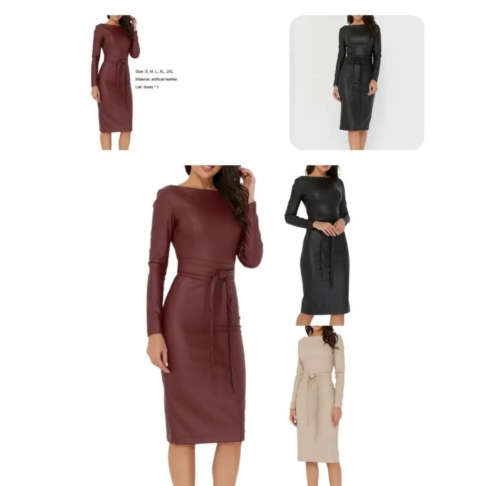 

Cool Office Dress Slim Fit Slit Streetwear Pure Color Hip Warp Dress