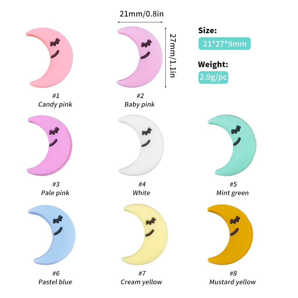 Sunrony-Cuentas de silicona para chupete de beb&eacute;, sin BPA, dibujos animados, Luna, roedores, lactancia, 50 Uds.-4