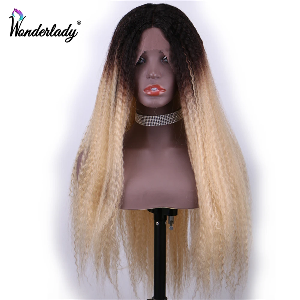 WonderLady длинный кудрявый афро парик яки прямые Ombre блондинка синтетические кружева