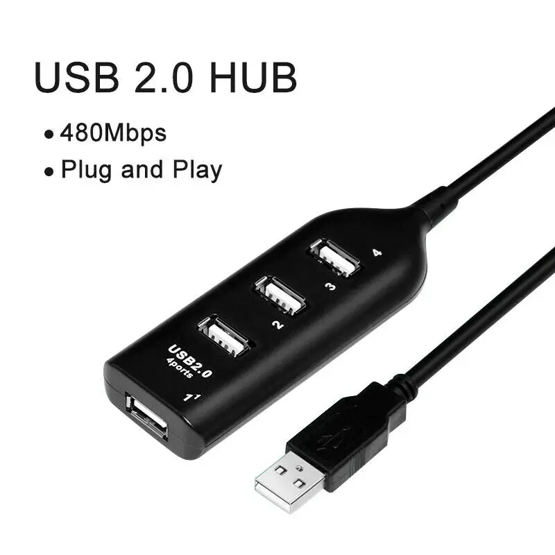 

Multi Usb 2.0 Hub 4 Port High Speed Splitter Expansion Desktop Pc Laptop Adapter
