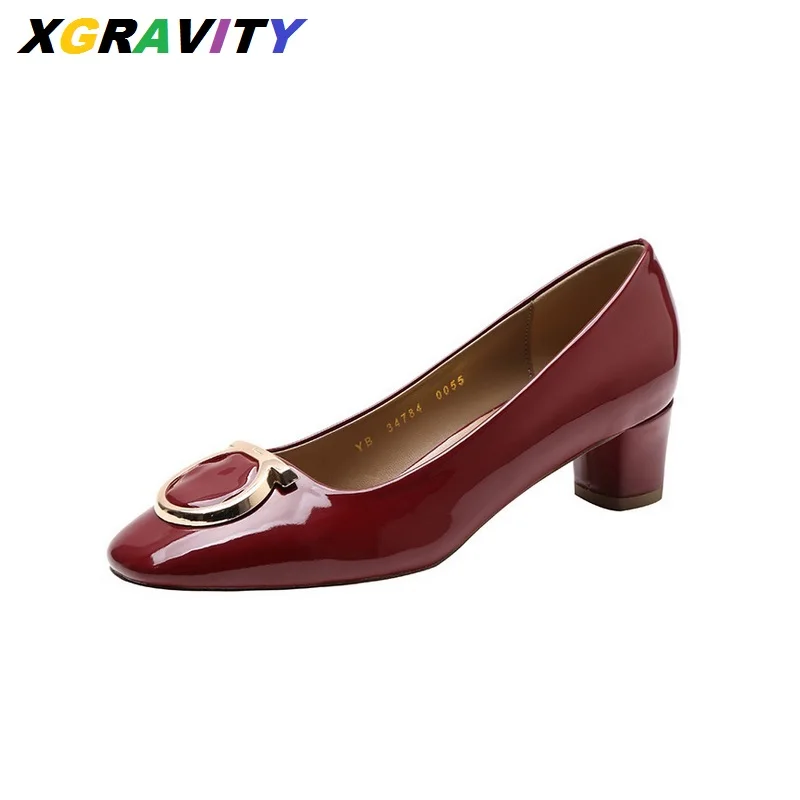 

Lady Office Shoes Woman Zapatillas Mujer Patent Leather Branded Chunky Heel Pumps Sexy Round Toe Party Shoes Luxury New Shoes