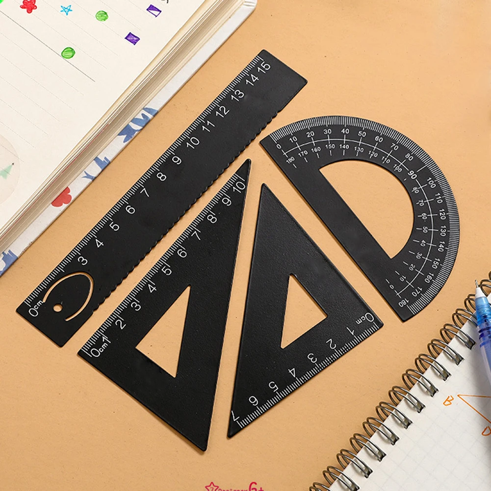 

4pcs Metal Ruler Drawing Painting Designing Measurement Tools Geometry Maths Triangle Ruler Straightedge Protractor