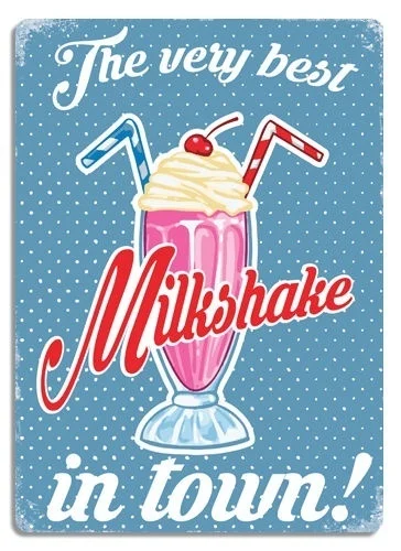 

Milkshake Blue. Metal Wall Sign Plaque Art Kitsch Inspirational Retro Kitchen(Visit Our Store, More Products!!!)