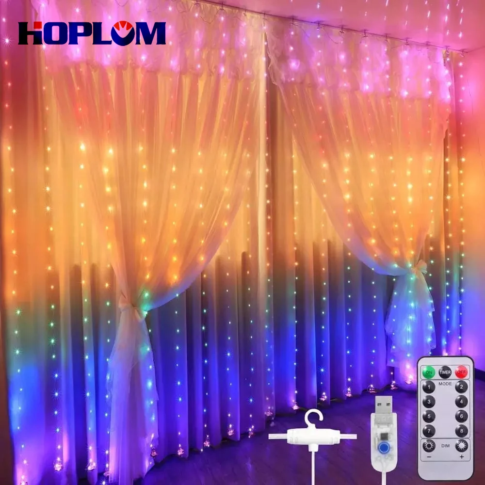 

Rainbow Curtain Lights,8 Modes 280LED 3*3M with Remote USB Powered Fairy Wall Lights for Room Decor String hangiing lights