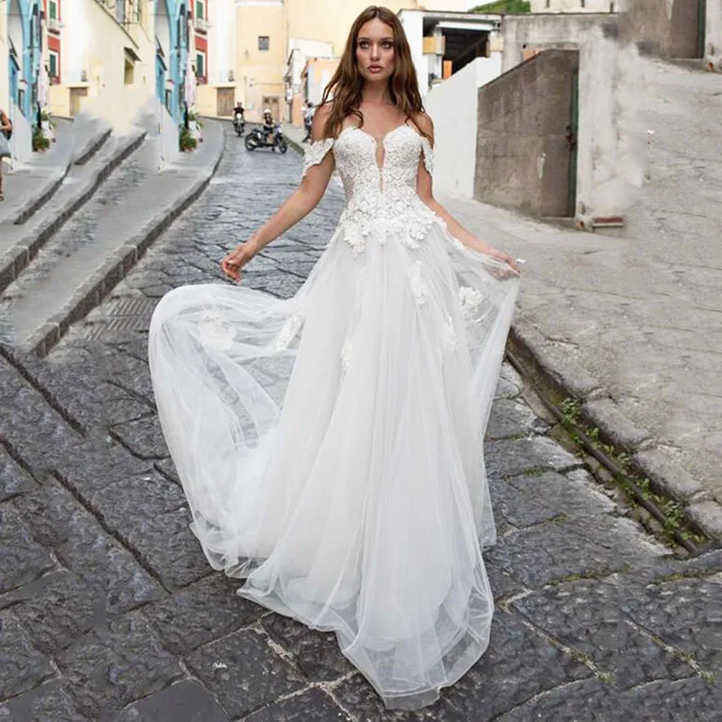 

YILIBER New Simple Wedding Dress Backless Sleeveless Design Chiffon Lace Bride Dresses Princess Dress Plus Size Tailor-made