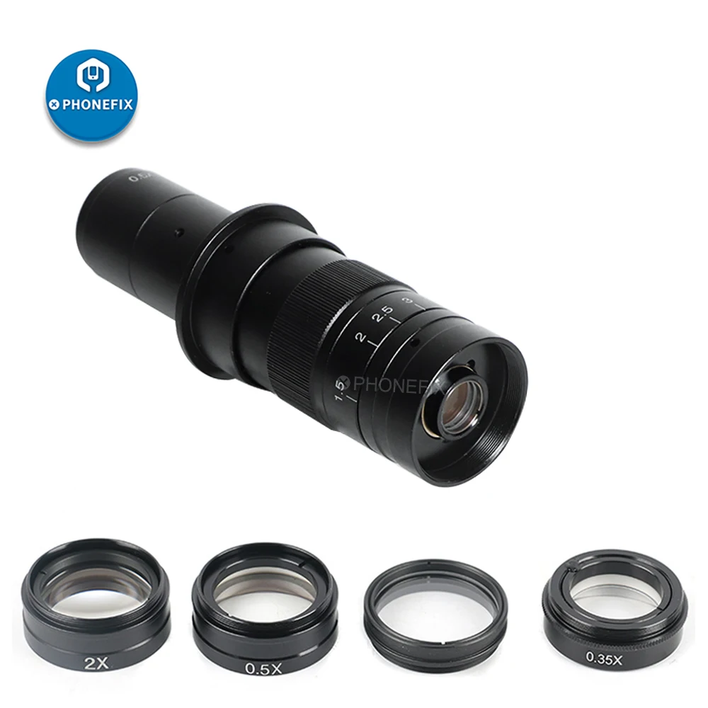 

180X-300X C-MOUNT Lens Industrial Video Microscope Camera 0.3X/0.5X/2.0X /0.35X Barlow Auxiliary Objective Glass Len accessories