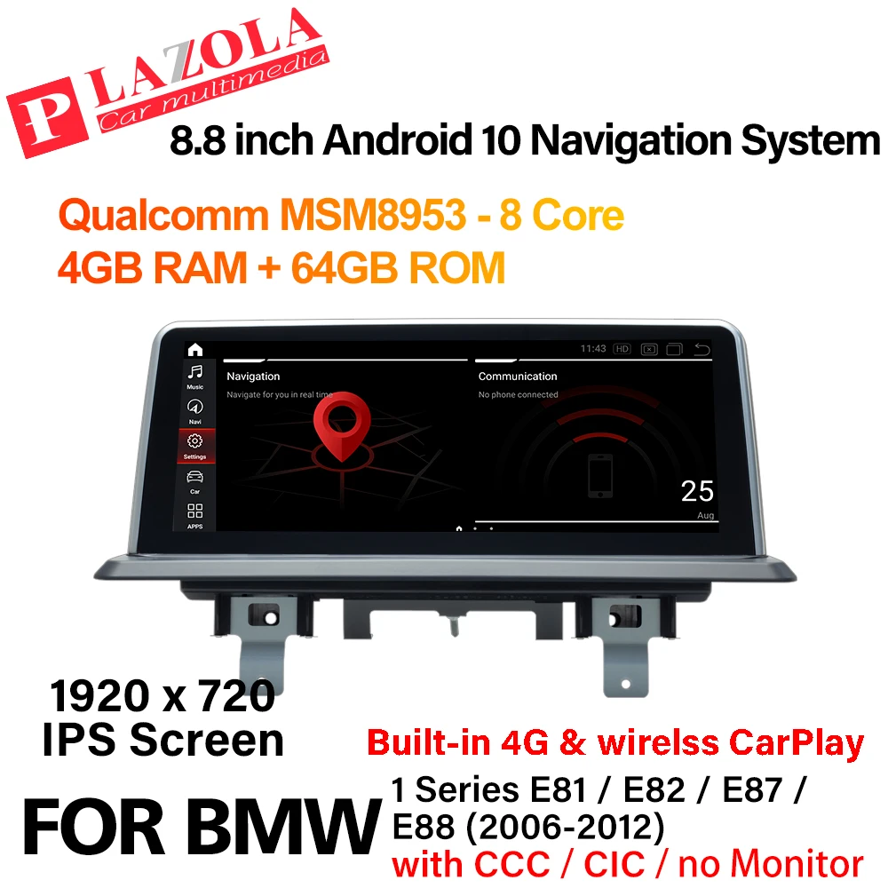 

Android 10 Car Multimedia Navi GPS Player For BMW 1 Series E81 E82 E87 E88 2006-2012 CCC CIC or NO Monitor CarPlay Car Stereo