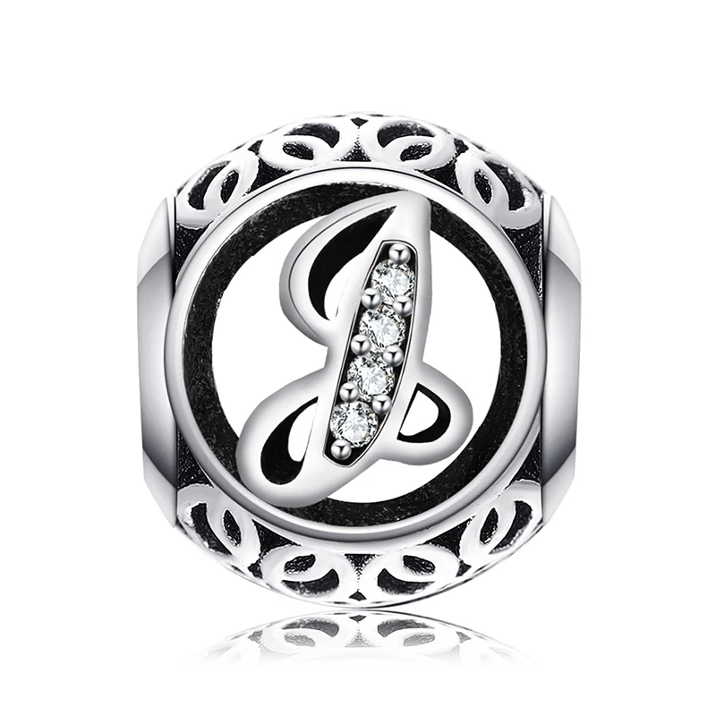 JewelryPalace Винтаж письмо A-R кубического циркония Aucthentic стерлингового серебра 925 Шарм браслет DIY ювелирных подарки для нее - Окраска металла: J
