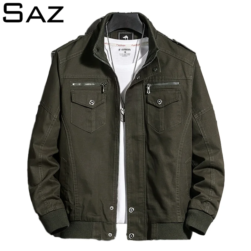 Saz Mens Jackets Winter Military Jacket Pilot Bomber Jacket Coat Mens Casual High Quality Jacket Men Clothing