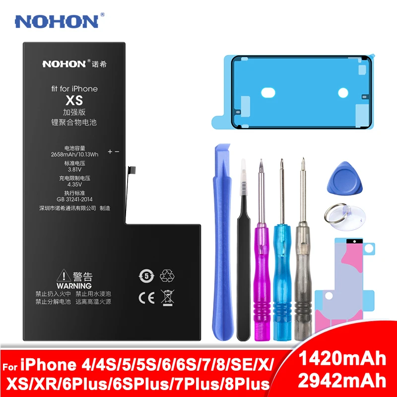 NOHON Сменный аккумулятор для телефона Apple iPhone 6 6S 7 8 Plus 4 4S 5 5S SE X XS XR 6Plus 6splus 7plus 8plus Bateria