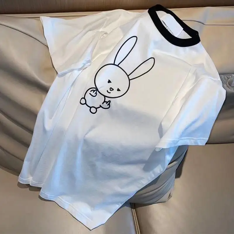 

Short-sleeved Women's T-shirt Loose Korean Version 2021 Summer New Round Neck Rabbit Cute Couple Top