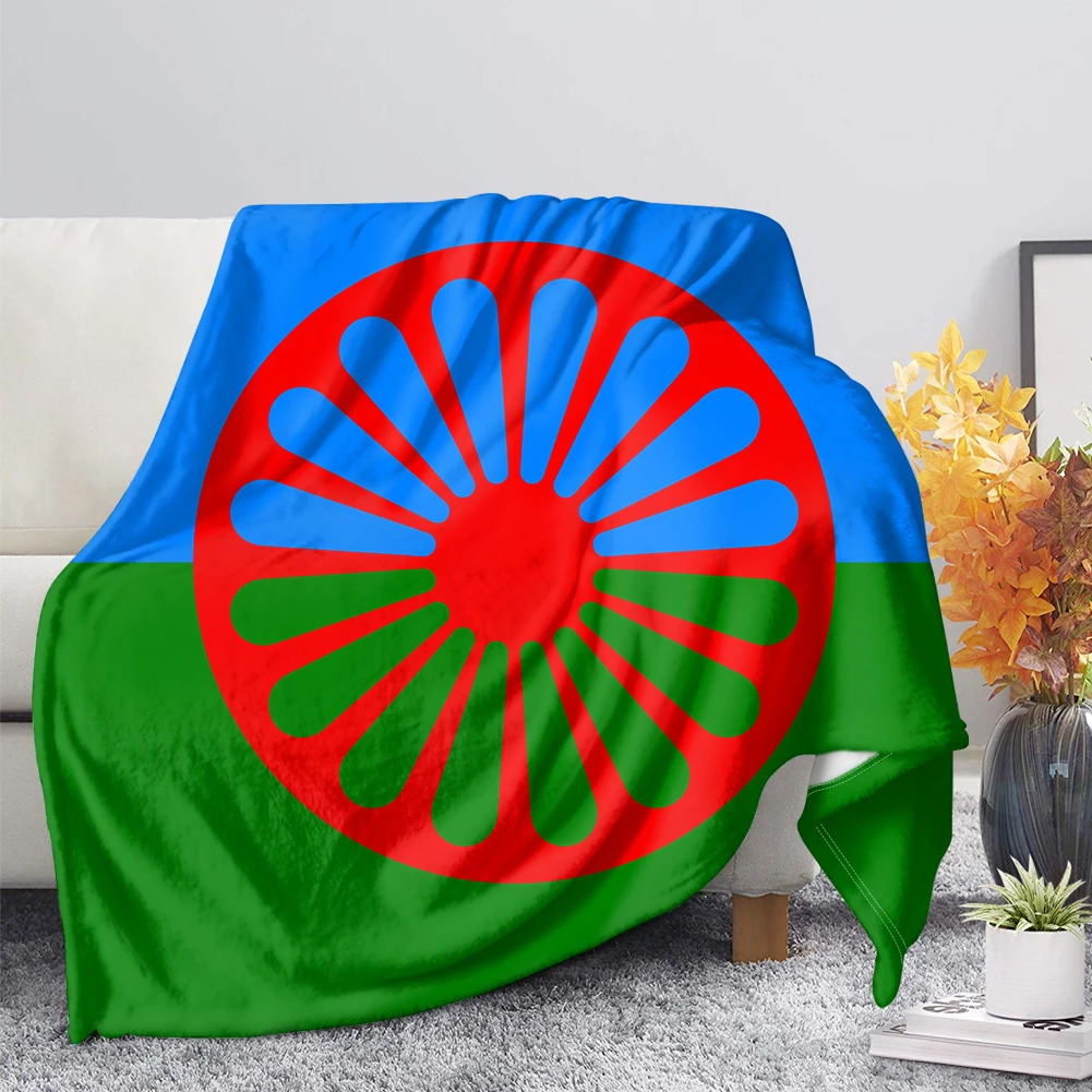 

HUGSIDEA Romany Flannel Blanket Portable Travel Patchwork Soft Warm Blanket Roma Traveller Flag Print Premium Plush Thin Quilt