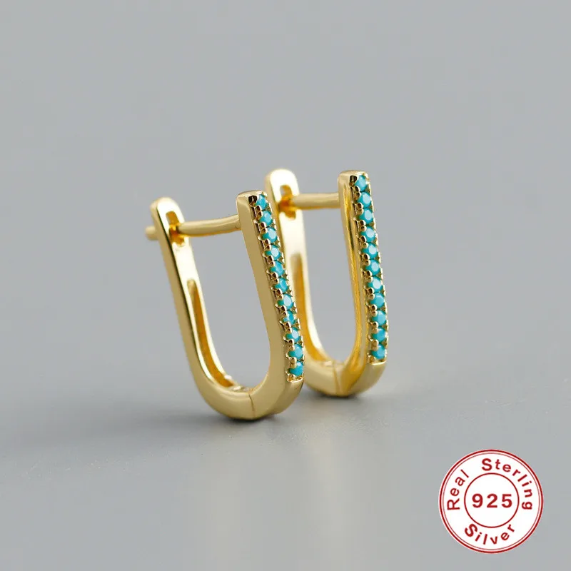 

BOAKO 925 Sterling Silver Turquoise Zircon Fashion Original Hoop Earrings Luxury U Shape Earrings for Women Girls Fine Jewelry