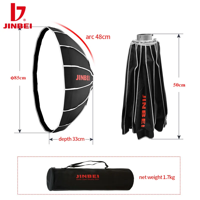 

JINBEI BE-85 Diameter 33in/85cm Umbrella Beauty Dish Softbox Reflector softbox with Bowens Mount for Studio Strobe Flash Light