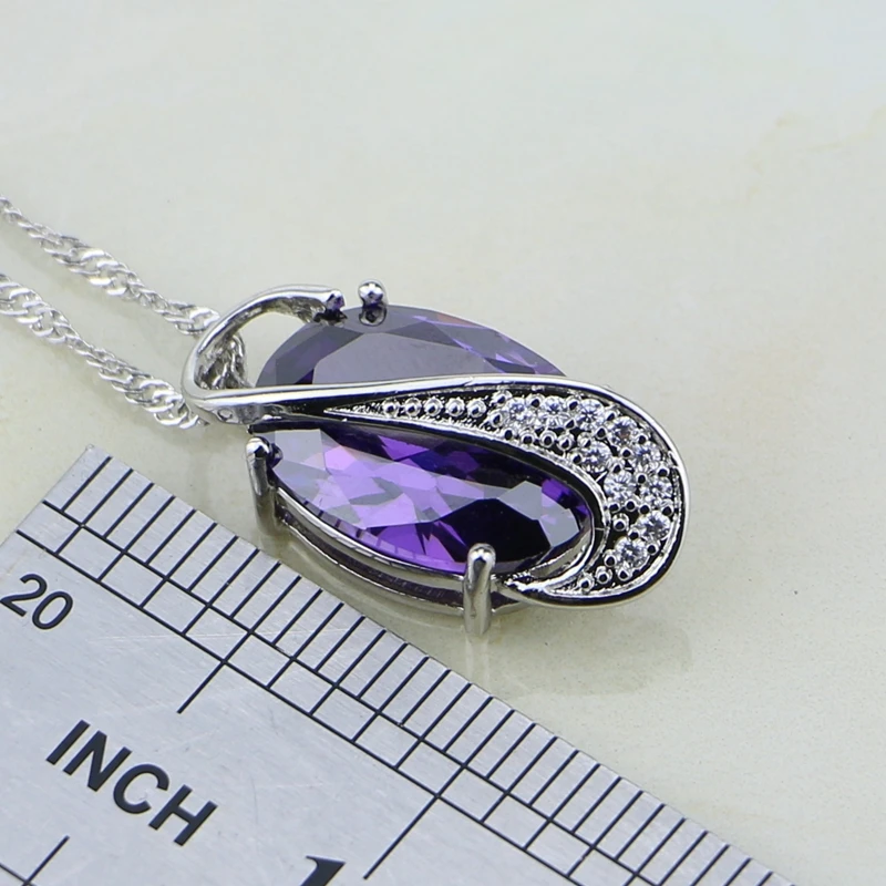 Женский комплект ювелирных изделий из серебра 925 пробы с фиолетовым и белым