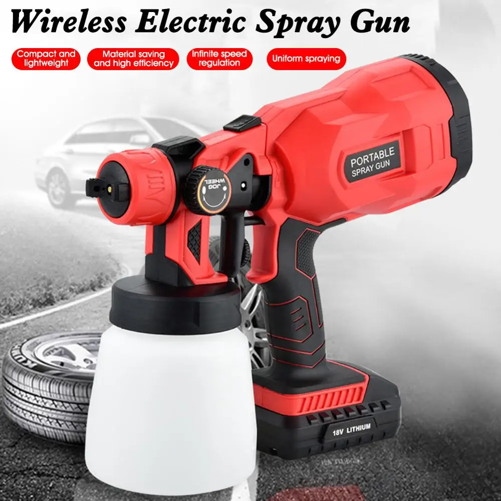 

550W Electric Handheld Spray Gun Cordless HVLP 800ML Car Paint Sprayers Home Decorating Airbrush Flow Control 3 Nozzle Easy Use